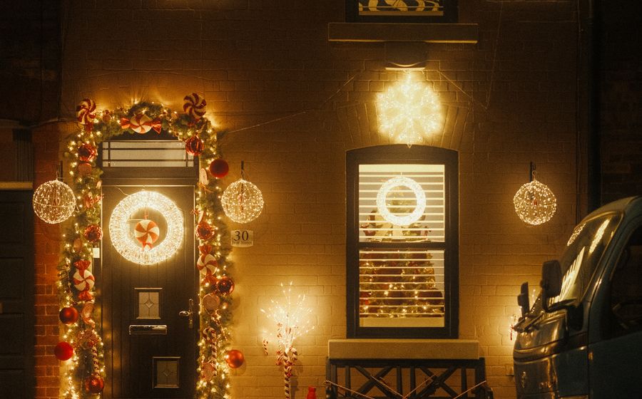 House decorated with Christmas lights