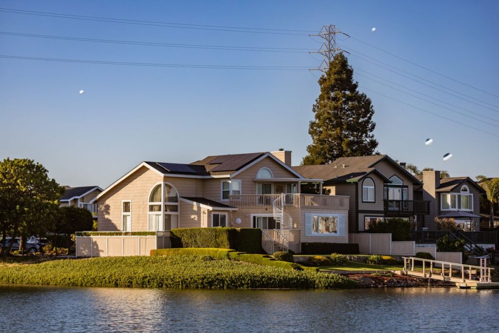Modern homes along a waterfront
