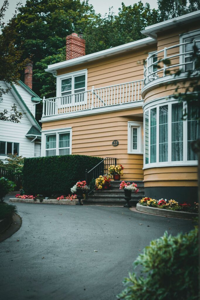 Suburban house with driveway and garden