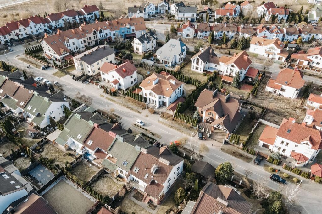 Aerial view of a suburban residential area