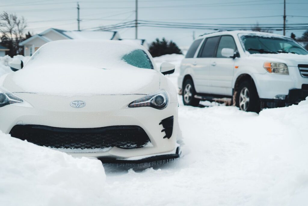 Snow-covered driveway in winter