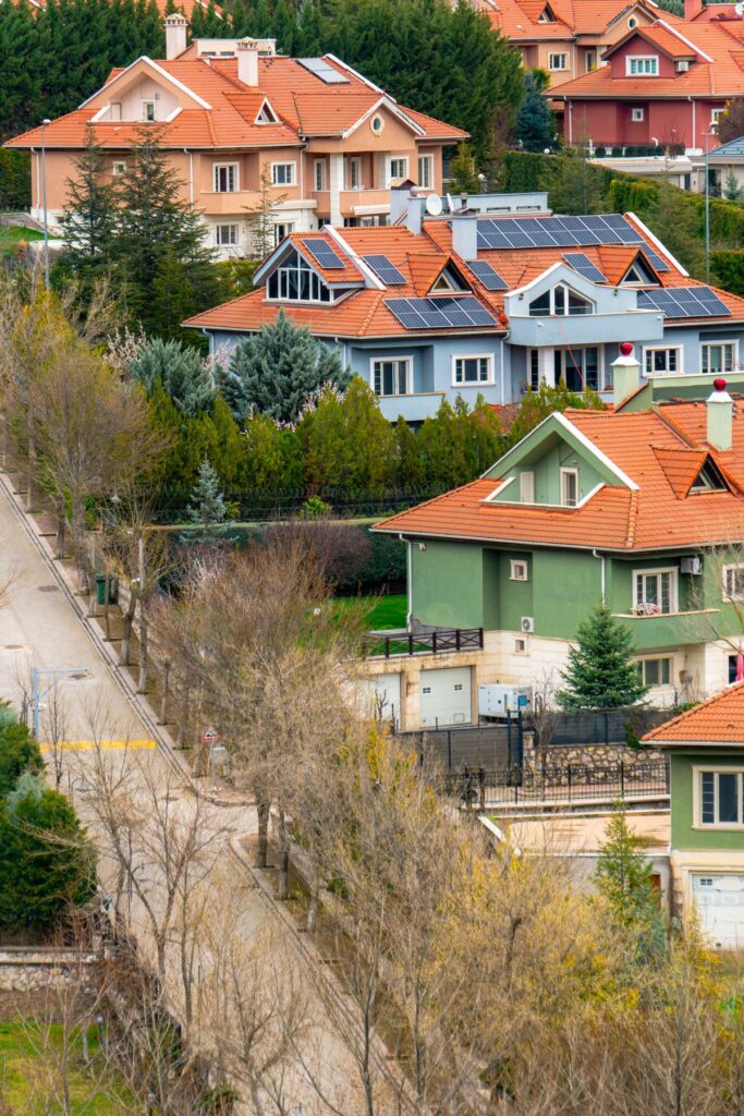 Suburban homes amid greenery