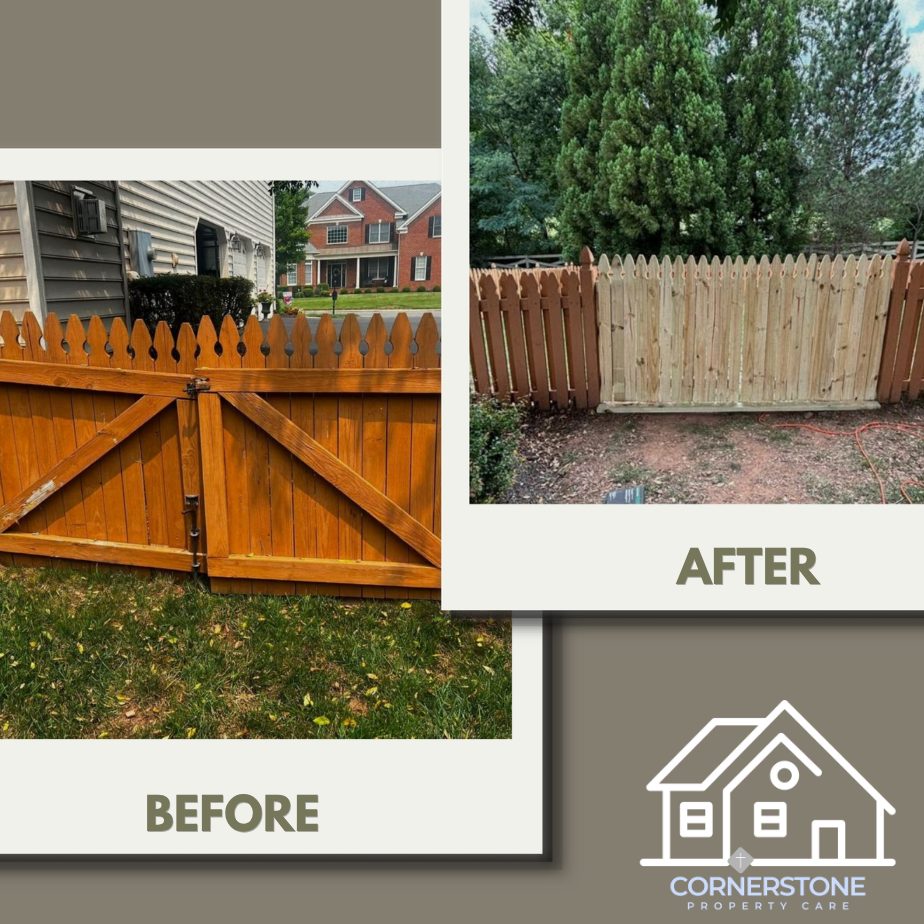 Before and after of a sagging double fence gate rebuilt from scratch in pressure-treated lumber